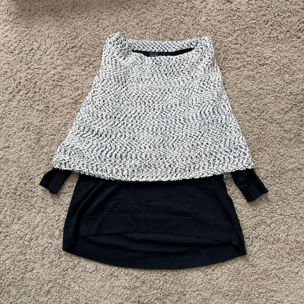 Saks Fifth Ave Black Sweater Grey Boucle Chunky Cowl Collar Shawl sz L